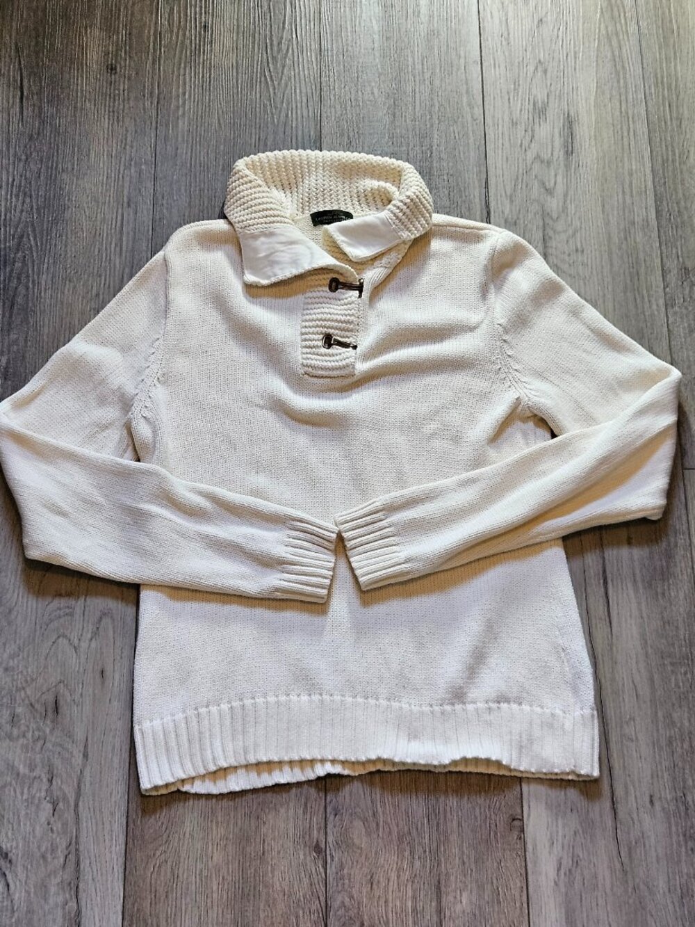 Lauren Jeans Co. Ralph Lauren Cream Cotton Toggle Collar Pullover Sweater Size M